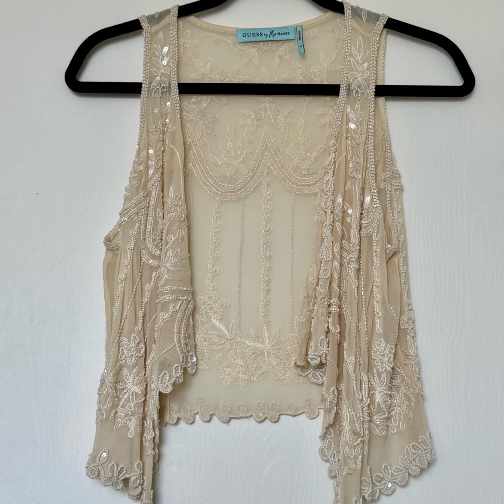 Guess by Marciano Cream Embroidered Top